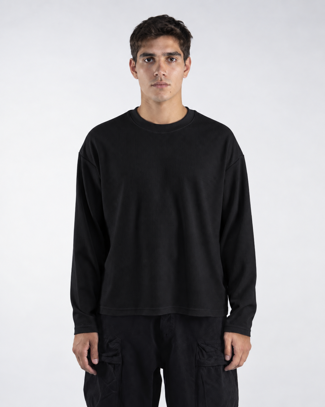 Waffle Long Sleeve Negro 220 GSM