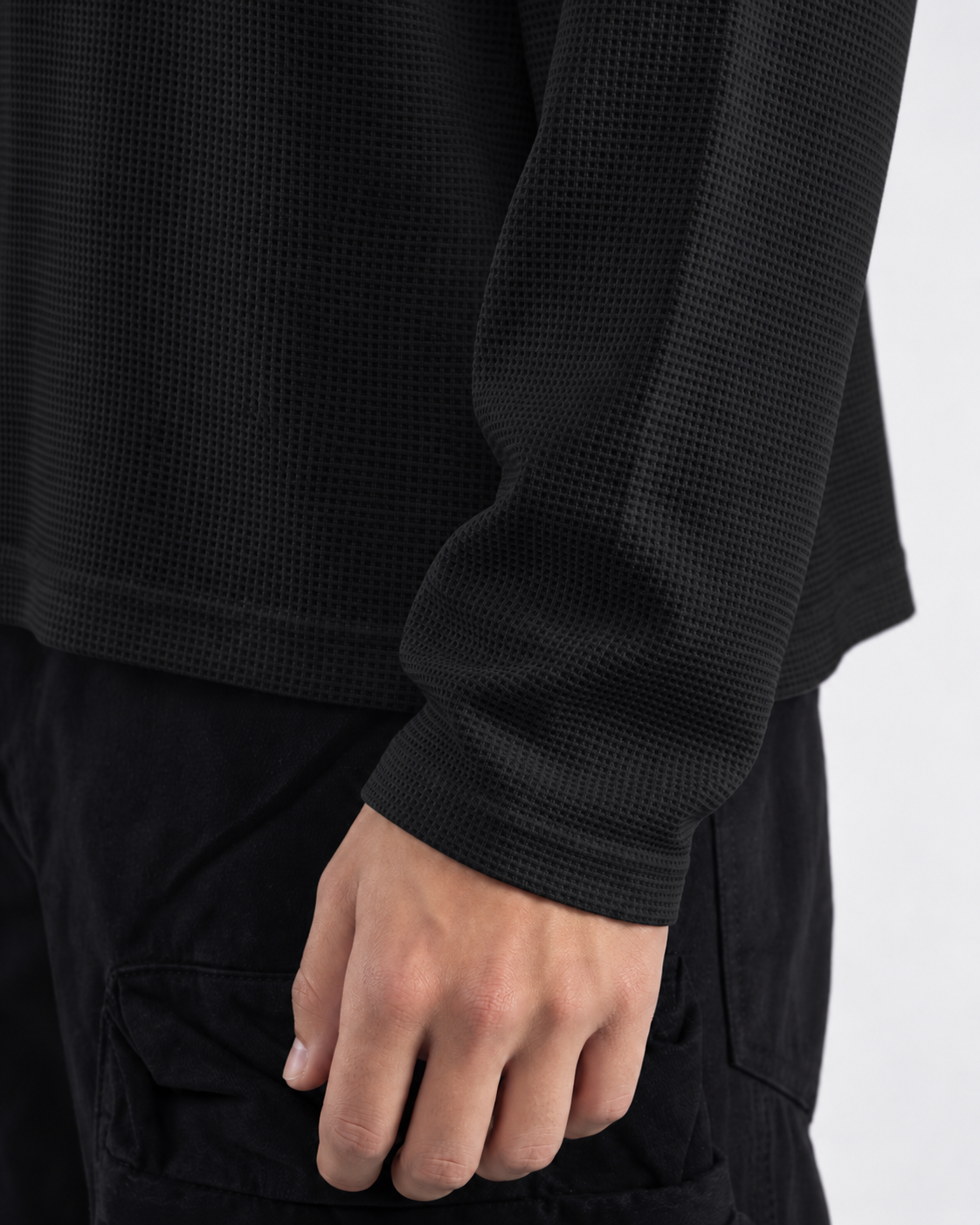 Waffle Long Sleeve Negro 220 GSM