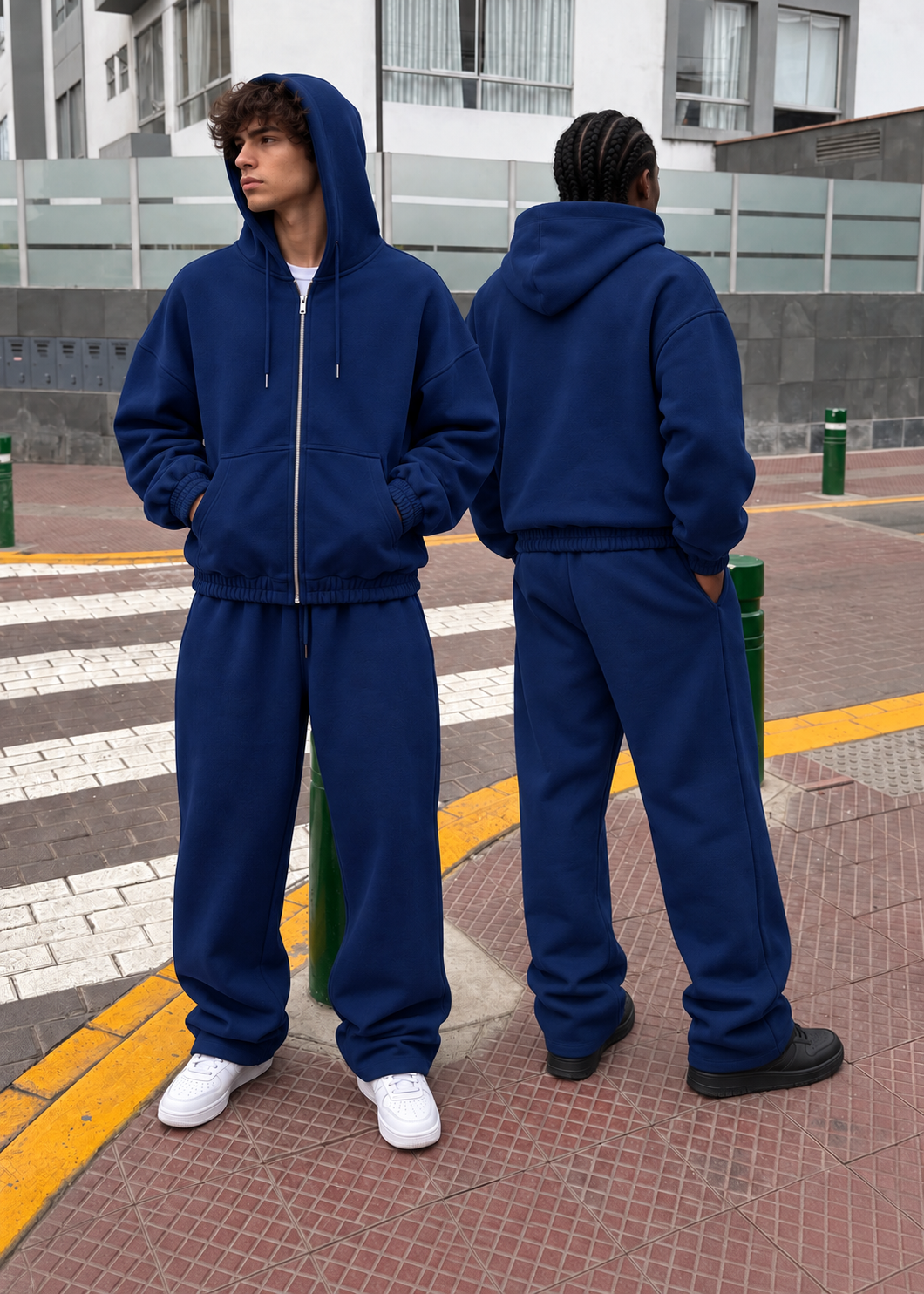 Jogger Wide Leg Azul Francia 420 GSM lifestyle doble Saints Blanks