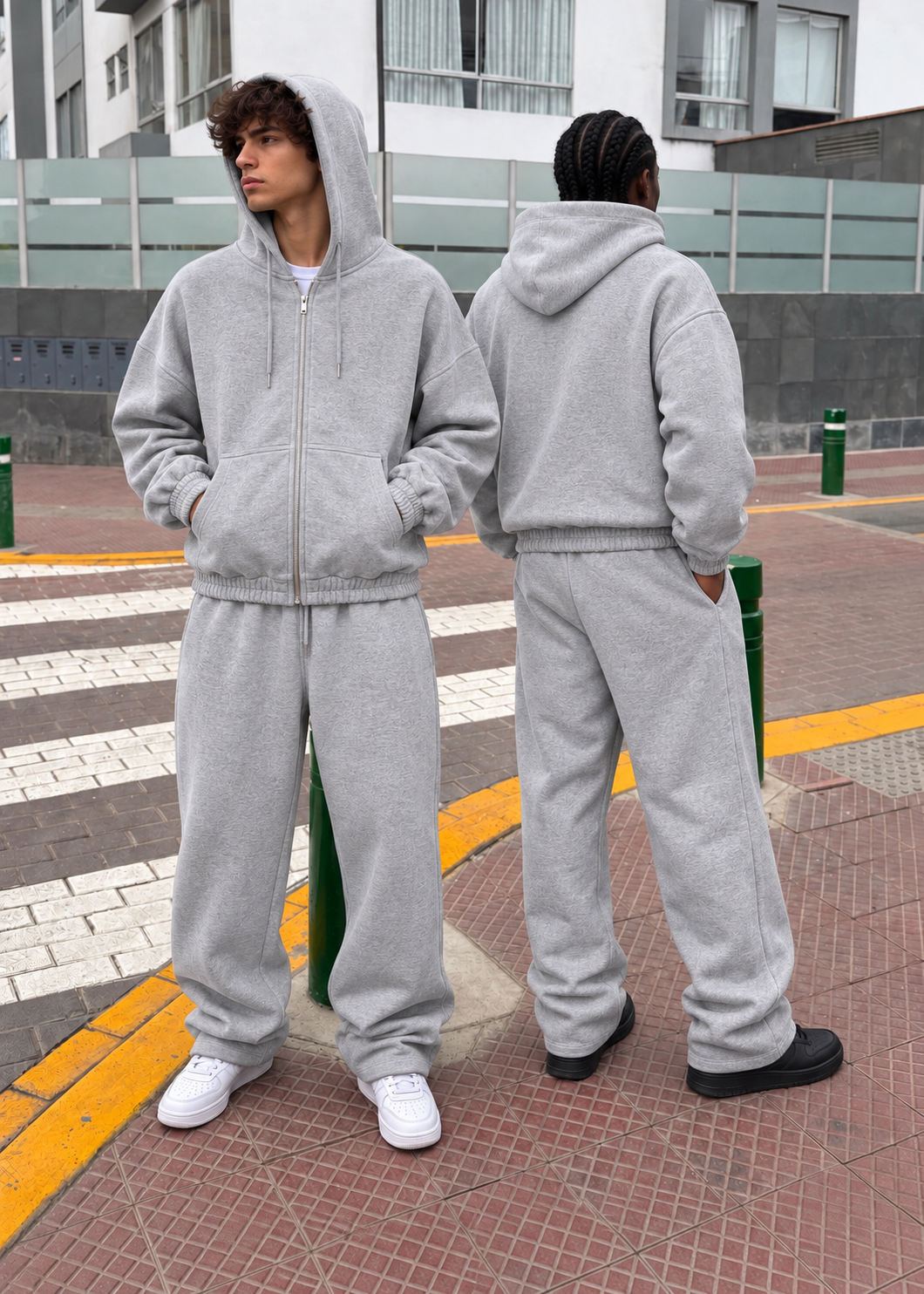 Jogger Wide Leg Gris Melange 420 GSM lifestyle doble Saints Blanks