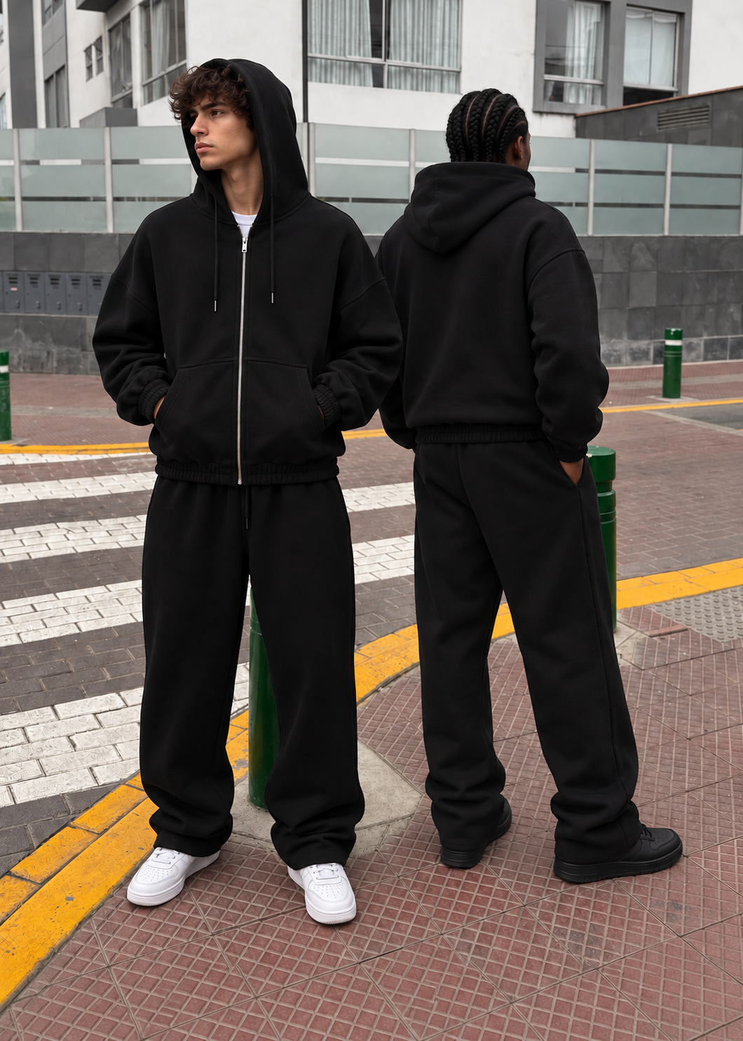 Jogger Wide Leg Negro 420 GSM lifestyle doble Saints Blanks