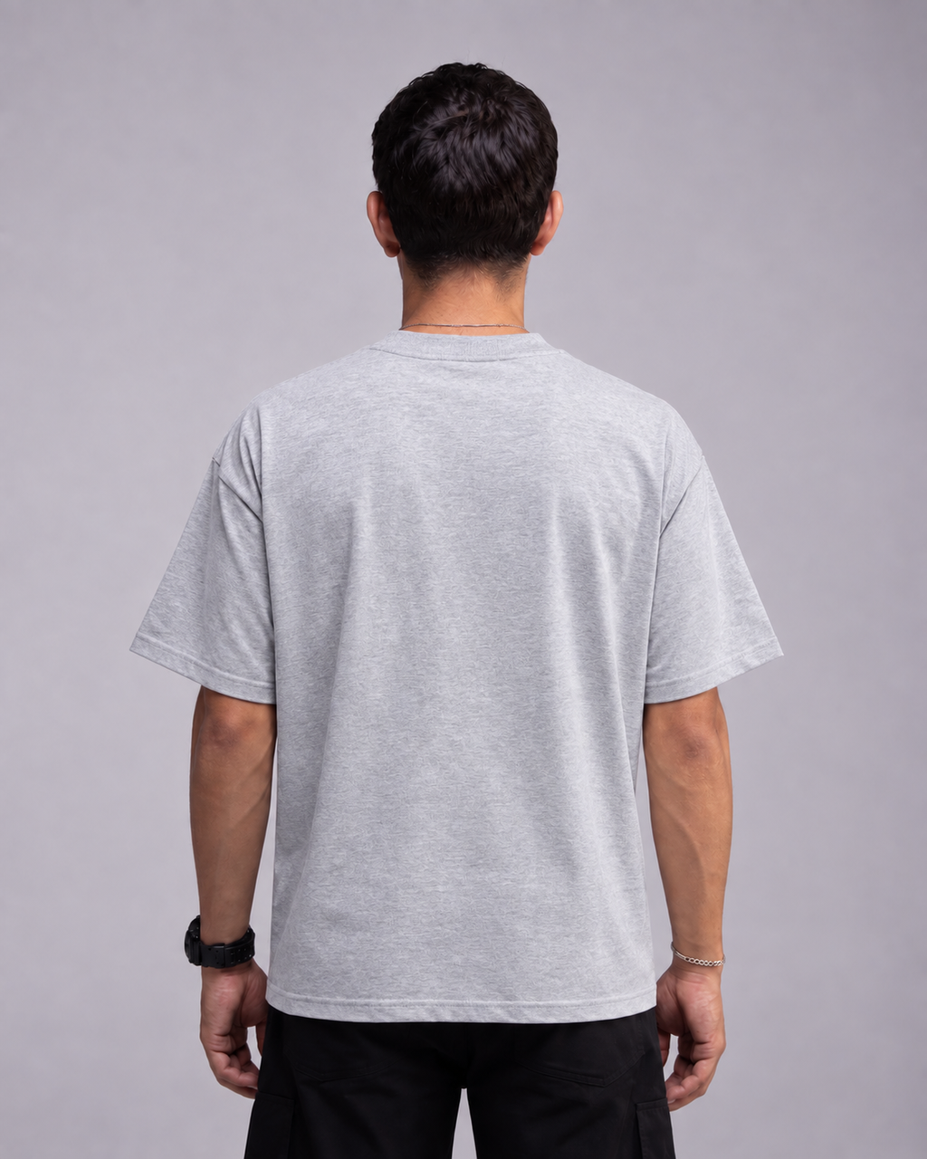 Polera Semi Oversize Gris Melange 220 GSM - espalda