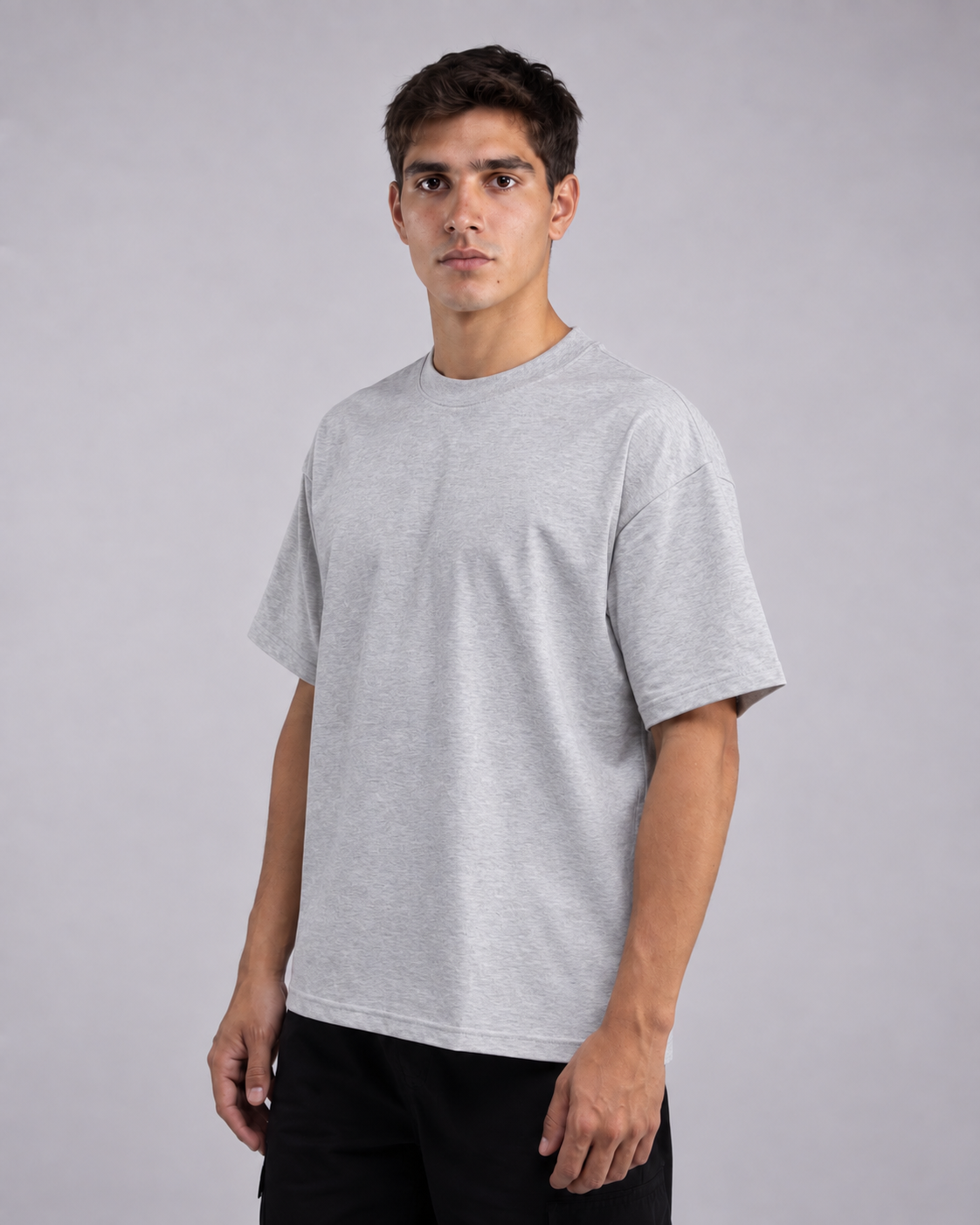 Polera Semi Oversize Gris Melange 220 GSM - frente